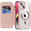 IMEIKONST Cover Magnetica per iPhone 14 con Slot per Carte, [Compatibile con MagSafe] [Blocco RFID] Custodia Portafoglio Flip Antiurto Trasparente Case per iPhone 14. Rosa JDCX