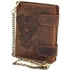 MDM Portafoglio da motociclista in vera pelle con catena in metallo e teschio con stampa a V Twin, marrone, 10.0 X 12.5 X 2.5 Centimeters, Biker