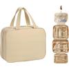 Outplea Borsa da Toilette Appesa per Donne, Beauty Case Cosmetica da Viaggio con Gancio, Impermeabile Borsa da Trucco da Viaggio Organizer per Articoli da Toeletta Cosmetici e Accessori, Beige
