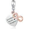 LSxAB Charm a forma di cuore con scritta Grandmother Mother Daughter, compatibile con braccialetti Pandora, Metallo, Nessuna pietra preziosa