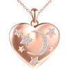 MICSAVI Collana Stella Luna Medaglione Portafoto in Argento 925 per Donne, Ciondolo Cuore con Zirconi, Catena 45+5cm Collana di Foto Personalizzata per Mamma Ragazze Fidanzata