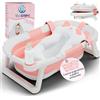 VALVANI Vaschetta Bagnetto Neonato Pieghevole 0-3 Anni Rosa con Cuscino Antiscivolo Ergonomico - Vasca da Bagno Neonati Portatile e Compatta Facile da Pulire Bambini 0-3 Anni - Baby Bath Tub Sicuro | VALBABY