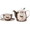 London Pottery Set di teiera, teiera e servizio per uno, in porcellana fine, con motivo animalier, tazza e piattino (cane)