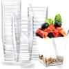 CHUNLINLAODA 25PCS Bicchieri da Dessert con Cucchiai Ciotole da Desserts da 150ml In Plastica Riutilizzabili, Tazze da Dessert Quadrate che Servono Tazze da Desserts la Festa (Trasparente 1)