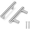 Flexzion 1 confezione di maniglie per armadio da cucina, colore argento, 10.2 cm, foro centrale da 6.3 cm, barra a T in acciaio inox massiccio con nichel satinato spazzolato, armadio, porta e bagno