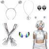 QingWing 5 Pezzi Accessori Alieni Set, Alien Costume Accessori Include Orecchini, Occhiali, Guanti, Collana e un Copricapo, per Natale e Feste a Tema, Feste in Maschera, Cosplay Alieni (Argento)