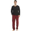 LANBAOSI - Pigiama lungo da uomo, in due pezzi, in pile, a maniche lunghe, con camicia e pantaloni, a quadri, caldo, invernale, nero+rosso, M