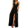 Newshows Donna Estate Profondo Scollo a V Leisure Spaghetti Dress Flower Print Split Maxi per Beach Party (Nero,S)