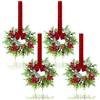 JUSTOTRY 4 piccole ghirlande natalizie con bacche rosse, pino e eucalipto, decorazione per porte, cucine, finestre, caminetti