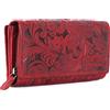 Chunkyrayan Portafoglio Donna Vera Pelle XXL Rosso Fiore GB-7 Red Flower 1