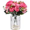 XONOR 4 mazzi di Fiori Artificiali di peonia di Seta Fiori Finti di Gloriosa per la Decorazione Domestica della Festa Nuziale, 5 forchette, 9 Testa (Rosa Rossa e Rosa)