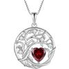 FJ Collana Albero della Vita per Donna Argento Sterling 925 Collana con Ciondolo Granato Gioielli Pietre Portafortuna Gennaio per Donna