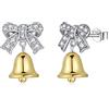 Qings Orecchini Donna Orecchini a Campana con Fiocco in Argento Sterling 925 CZ Orecchini Campana D'Oro 18K Carini Squisiti Scintillanti Personalizzati per le Donne Adolescenti Figlia