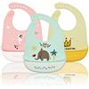 Baogaier Bavaglini Silicone Impermeabile Bambina, 3 Pezzi Neonato Bavaglino Svezzamento con Tasca Raccoglipappa Plastica Morbido Facilmente Pulire, Asilo Bavette Set per Bimba Bambino, Rosa Blu Giallo