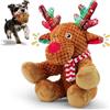 HSSPYY Giocattolo natalizio per cani, renna in peluche con sonaglio e orecchie increspate, struttura in velluto a coste, morbido cotone PP riempito, regalo per cani di piccola e media taglia, carino