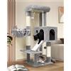 Globlazer Tiragraffi per Gatti con Grandi Grotte Cesto Imbottiti Piattaforma Rampa Graffiatura Sisal Peluche Giocattoli, Stabile Albero Tiragraffi Alto 116 cm per Gatti Grandi (S45, Grigio Chiaro)