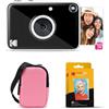 KODAK Printomatic+ - Kit di avviamento per fotocamera digitale a stampa istantanea, custodia da trasporto (rosa) + carta fotografica adesiva Zink da 20 pezzi, 10 MP, foto a colori, indicatore di stato