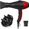 GRT PRO Asciugacapelli Professionali Ionico 2400W AC-Motor Phon per Capelli con Diffusore Phon Professionale 40 Milioni di Ioni Negativi Parrucchiere Casa, 3 Temperature 2 Velocità Asciugatura Veloce (nero)
