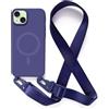 JIYUDZ JIYU Cover Magnetica per iPhone 15 Plus 6.7 con Cordino,Custodia Silicone Compatibile con MagSafe,Cover Silicone con Corda Collana Tracolla Laccio Regolabile,Blu