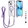 FERLAN Magnetica Cover per iPhone 15 Plus/iPhone 14 Plus con Cordino, Compatibile con MagSafe, Custodia Traslucida PC Sottile TPU Antiurto Protettiva Case con Corda Collana Tracolla Laccio, Viola
