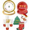 LATERN 127 Pezzi Stoviglie di Carta per Feste Natalizie, 25 x 9 Pollici Piatti Piani, 25 x 7 Pollici Piatti da Insalata, 25 x Tazze, 27 x Tovaglioli, 25 x Carta Cannucce - per Natale Feste Decorazioni