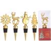 Lamde Set di 4 tappi per bottiglie di vino decorativi dorati (albero di Natale, cervo, pupazzo di neve, fiocco di neve), in lega di metallo e silicone