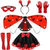 Beipegin 6 Pezzi Costume Ladybug Bambina Gonna Tulle Coccinella Ali Cerchietto Maschera Guanti Calze Costume Coccinella per Festa di Halloween Carnevale