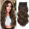 Fine Plus Extension per capelli con clip, 4 pezzi, castano medio, 50 cm, extension per capelli lunghi ondulati, extension per capelli in fibra sintetica, da donna