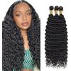 Weeybay Deep Wave Human Hair Bundles Capelli Veri Tessitura Capelli Naturali Umani Donna Human Hair Extensions Double Weft Weave 50g/Piece Natural Black Color 30 32 34 Inch