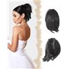 SanKristo 22 cm Coda di cavallo Posticcio Artiglio Clip, corta e liscia Estensione Capelli a Spunzone spettinato Spessore naturale Micro Ondulato Dritta sintetici Falsi Extension frangetta donne Nero
