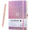 ZTUOK Taccuino A5 con penna a righe, con laser, glitterato, formato A5, per ragazze e donne, grazioso diario con copertina rigida a forma di cuore, per scuola, lavoro, scuola, affari, colore rosa