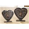 GILDE - Set di 2 lanterne antivento - Amore marrone scuro - H 37 cm/P 9,5 cm e H 43 cm/P 12 cm - Vetro: H 14 cm Ø 7 cm