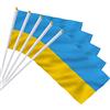 AhfuLife Ucraina Piccole Bandiere su Bastoni, 15pcs, 14 × 21 cm Tenuto a Mano Doppio Lato Tessuto Ucraina Mini Bandiere con 30cm Palo Bianco per la Coppa del Mondo, la Calcio European Supporto