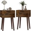 YMYNY Set di 2 Comodini, Tavolino in Legno, Cassetti decorati in ondulata, Maniglia magnetica, Gambe di legno massiccio, Catena di fissaggio, per Camera da Letto, Soggiorno, Marrone Rustico HST014H-2