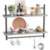 Bestier 80 × 24 × 64 cm, scaffale per tubi sospesi a 2 livelli, industriale da cucina, con tubo rotondo e gancio, mensola da parete in legno per decorazione e conservazione, libreria per soggiorno