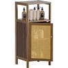 HITNET Mobile Bagno Rattan Piccolo, Mobiletto Bagno Basso da Terra, Armadietto da Pavimento in Bambu con Porta Singola e Scomparto Aperto, per spazi piccoli, Noce