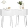 YMYNY Set di 2 Comodini, Tavolino in Legno, Cassetti decorati in ondulata, Maniglia magnetica, Gambe di legno massiccio, Catena di fissaggio, per Camera da Letto, Soggiorno, Bianco HST014W-2