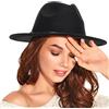 IZUS Cappello Fedora da Donna in Feltro, Cappello Classico con Tesa Larga e Fibbia per Cintura (Circonferenza della Testa da 57 cm a 58 cm), Nero con Cintura Nera, M/L