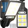 Retoo Lampade solari per esterni, 120 LED per esterni, super luminose, lampada da parete per esterni, sensore di movimento, sensore crepuscolo, IP67, impermeabile, angolo di illuminazione 120°, per