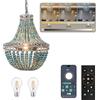 FIRVRE Lampadario con perle di legno, lampada a sospensione vintage con telecomando e temperatura di colore e luminosità dimmerabili, luci bohémien per il soggiorno (2 lampadine incluse)