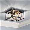 SM Saint Mossi Saint Mossi 20046G Moderne Deckenleuchte mit flachem Design, nahezu bündig mit der Decke, E14-Basis für 3 Lampen, L30cm x B30cm x H17,5cm, matt schwarz & glänzend goldene Oberfläche des Metallrahmens.