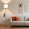 SIBRILLE Lampada da Terra Salotto, 9W con Telecomando& Interruttore a Pedale, 3000K-6000K Lampada da Lettura con E27 Lampadina, Lampade da Terra per Camera da Letto e Ufficio, Paralume Bianco in Lino