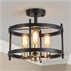 SM Saint Mossi Saint Mossi - Lampadario da soffitto vintage con montaggio a incasso, 3 luci (E27), struttura in metallo nero opaco e oro
