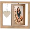 CHUANFU Cornice Portafoto in Legno 10 x 15 cm, Cornici Foto con Ciondolo a Cuore, Cornice per Foto Personalizzata Bifacciale, Regalo per Mamma Compleanno (Venature Legno)