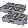 homyfort Set di 2 Organizzatore Scarpe Sottoletto con Coperchio Trasparente - Custodia Portascarpe a 12 Scomparti Organizer Pieghevole in Tessuto, Lino Grigio, XDUBSB2P