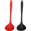 Yuecoom Cucchiaio da Zuppa in Silicone 2 Pezzi, Piccolo Mestolo in Silicone Multifunzionale Nero Rosso Mestolo in Silicone Strumento Cucchiaio da Cucina con Foro Rotondo Per Appendere