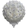 Qikegoods Qike Bouquet da sposa di lusso fatto a mano, grande, in seta, con rose artificiali, bouquet di fiori artificiali con nastro di raso, perle e strass, per bouquet da sposa vintage reale (avorio)