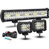 RIGIDON 8D 38cm 15 pollici 300W Barra Led con 12V Cablaggio, 2pcs 10cm 60W Faretti Fendinebbia, Fari da Lavoro Led Barra Luminosa a Led per 4x4 Fuoristrada Auto Trattore Camion ATV Barca