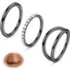 BodyBonita 3 Pezzi Piercing Naso Cerchio - Acciaio Chirurgico 316L 16G CZ Nostril Piercing Septum Daith Trago Helix Orecchino Cartilagine Elice Setto Rook Conch Piercing Naso Anello Nero 8mm
