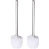 COACOM 2 pezzi Spazzola per WC, manico in acciaio inox, scopino per WC con manico lungo, scopino per WC, diametro 8 cm, testa di spazzola sostituibile (bianco)